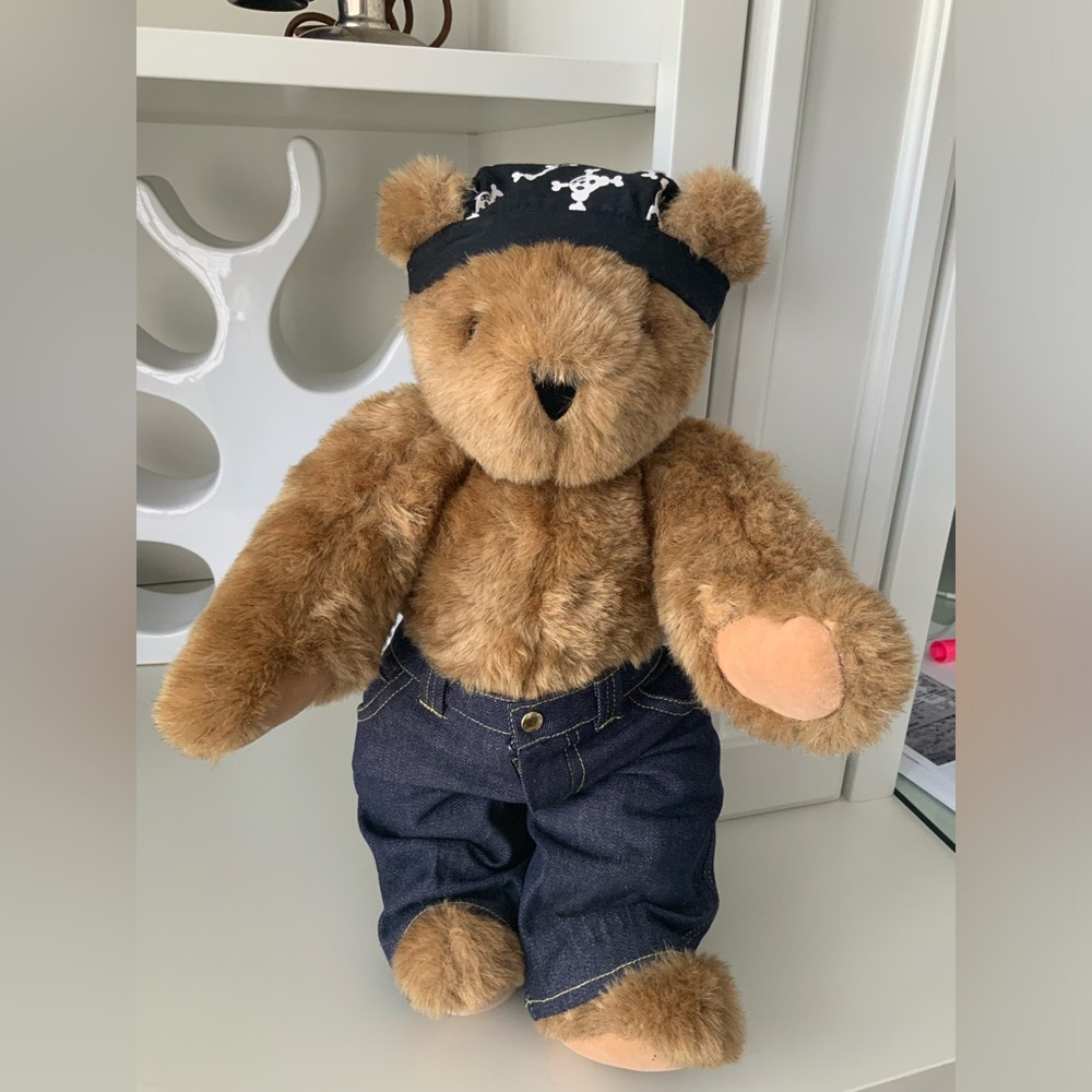 Vintage 2010 Biker VERMONT TEDDY BEAR Authentic Made in Vermont 15 Inches EUC